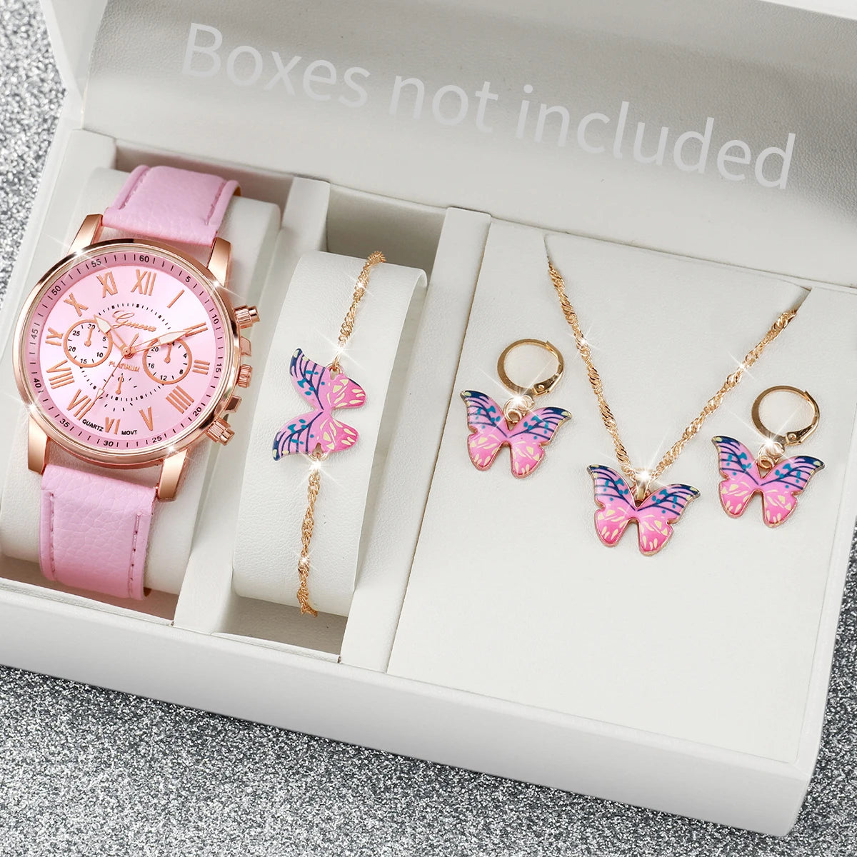 5/6PCS Fashion Women's Quartz Watch Leather Band Analog Wrist Watches Heart Rhinestone Jewelry Set(Without Box) | Color:H Without Box