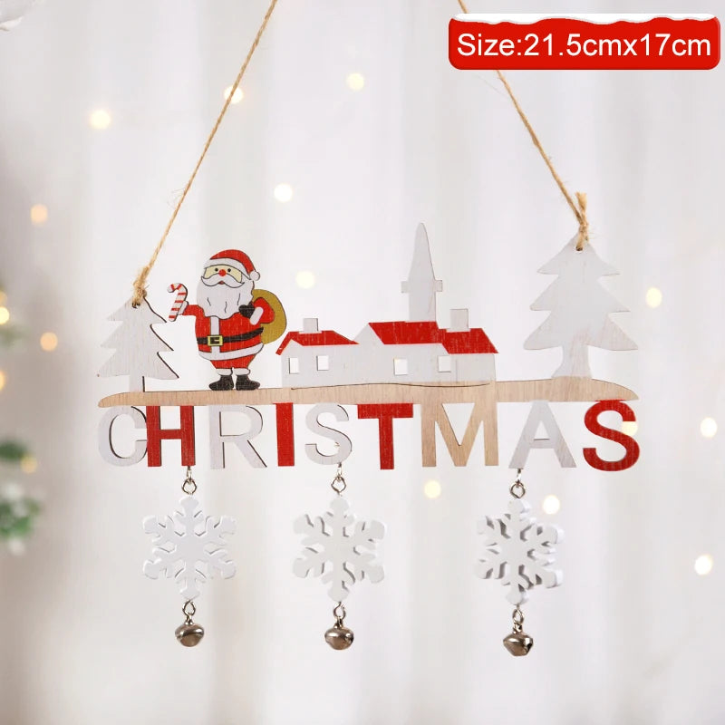 Gnome Santa Claus Wooden Hanging Ornament 2024 Merry Christmas Decoration for Home Door Xmas Tree Pendants Navidad New Year 2025 | Color:3