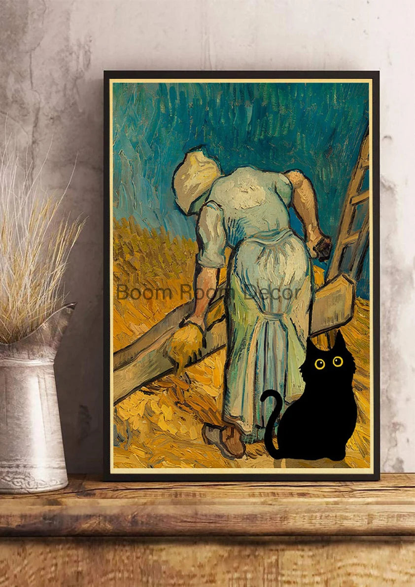 Digital Cats Cute Poster Kraft Paper Prints Modern DIY Funny Cartoon Room Painting Prints Art Picture Posters Living Room Decor | Color:Z123-16