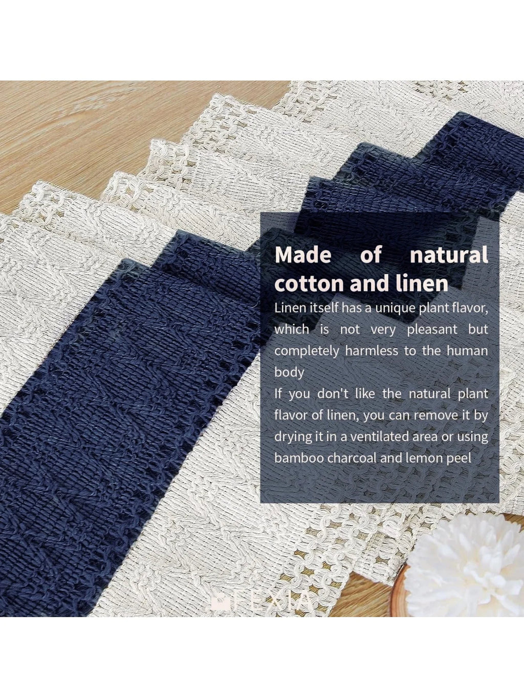 Blue Table Runner Handmade Hemstitch Boho Table Runner Or Dresser Scarf,Classic Table Runner with Tassels for Dining Table Decor | 4