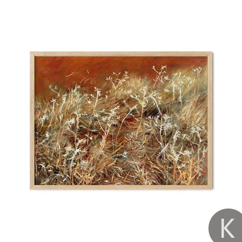 Abstract Thistles Marbled Garden Revival Stallion Terracotta Line Decor Painting Canvas Wall Art Print Poster Picture LivingRoom | Color:K