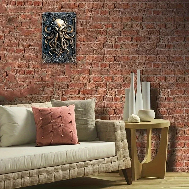 Boho Style Cthulhu Metal Wall Art, Aluminum Hanging Sign, 2D Flat Printed Home Decor, Door Wall Accent for Living Room | 3