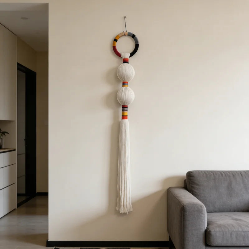 Boho Macrame Spherical Ball Hanging Decor Handwoven Unique Wall Sculpture Modern Organic Art for Living Room Bedroom Home Decor | 2