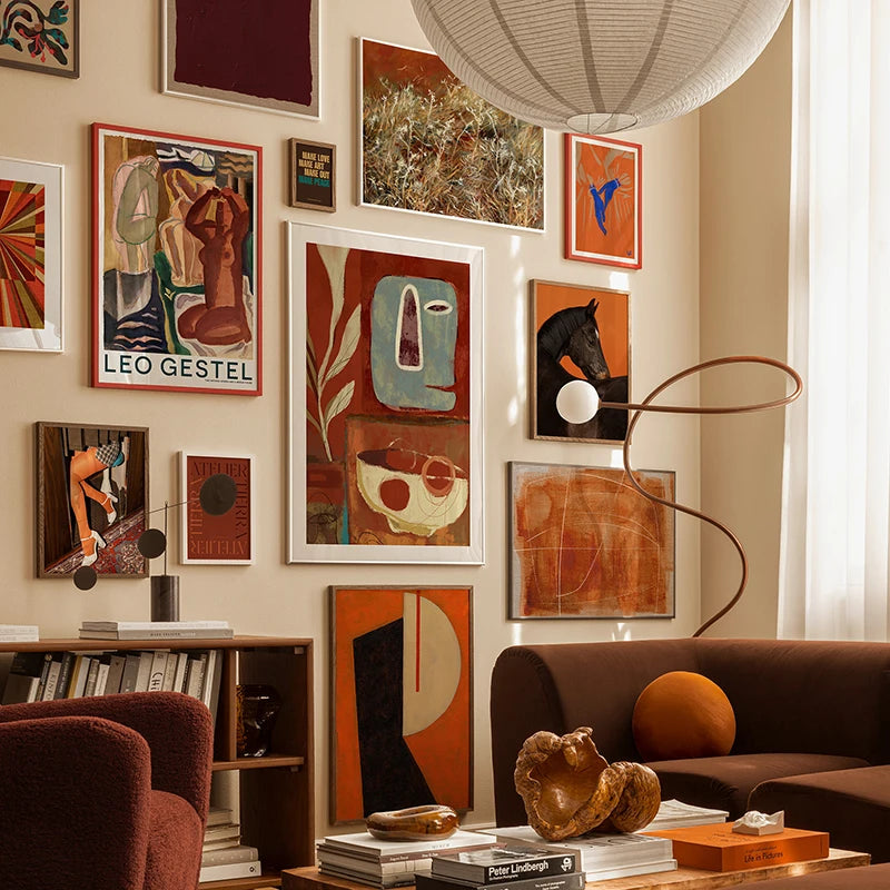 Abstract Thistles Marbled Garden Revival Stallion Terracotta Line Decor Painting Canvas Wall Art Print Poster Picture LivingRoom | 0