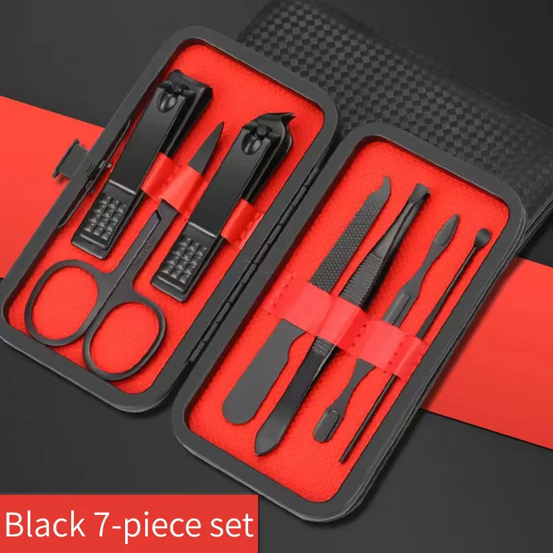 Nail Clipper Set Set Convenient Beauty Tools Nail Clipper Manicure Nail Trimmer Pedicure Knife Ear Peeling Knife Nail Manicure T | Color:Black 7-piece set