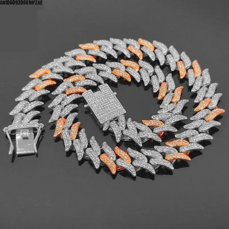 Luxury Designer Thorn Cat Dog Collars Bling Diamondd Cuban Chain Dogs Necklace Gold Silver Biocolor Pet Jewelry Accessories 16mm | Color:1 rose gold 3 silver