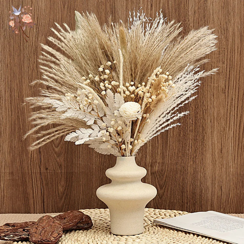 40 Pieces Dried Pampas Reeds Palm Leaves Bundle Boho Chic Home Decor Natural Flowers Baby's Breath Bouquets Country Arrangement | 0