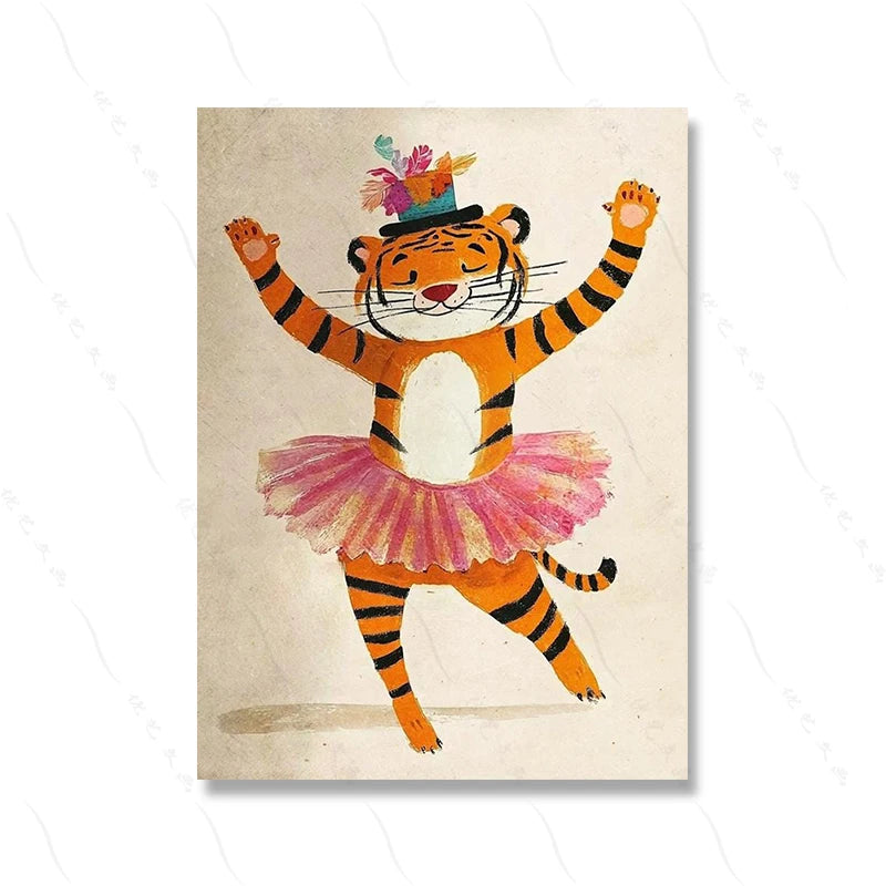 Safari Nursery Decor Poster Jungle Boho Cartoon Cute Wall Art Prints Baby Kids Animal Prints Children's Room Bedroom Decoration | Color:Picture 2