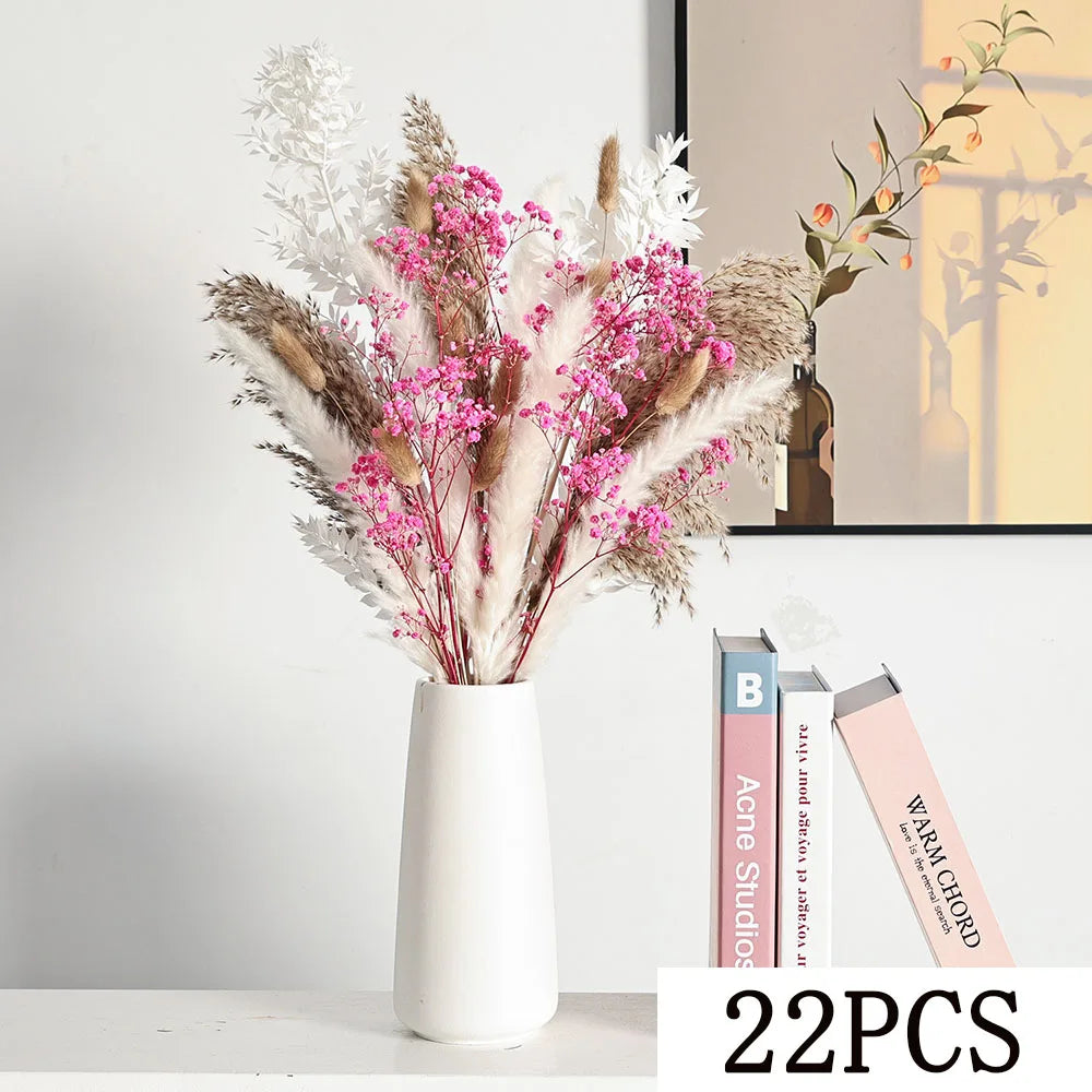 Nature Dry Helichrysum Bracteatum Eucalyptus Colorful Flower Bouquet Boho Chic Centerpieces for Wedding Pampas Grass Home Decor | Color:D
