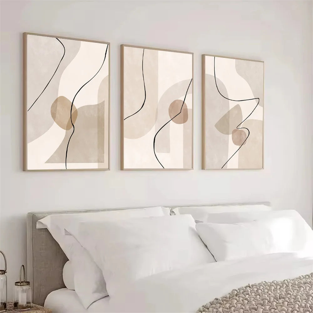 Abstract beige Geometry Line Wall Art Canvas Painting Pictures Boho Posters And Prints Modern Living Room Interior Home Decor | 0