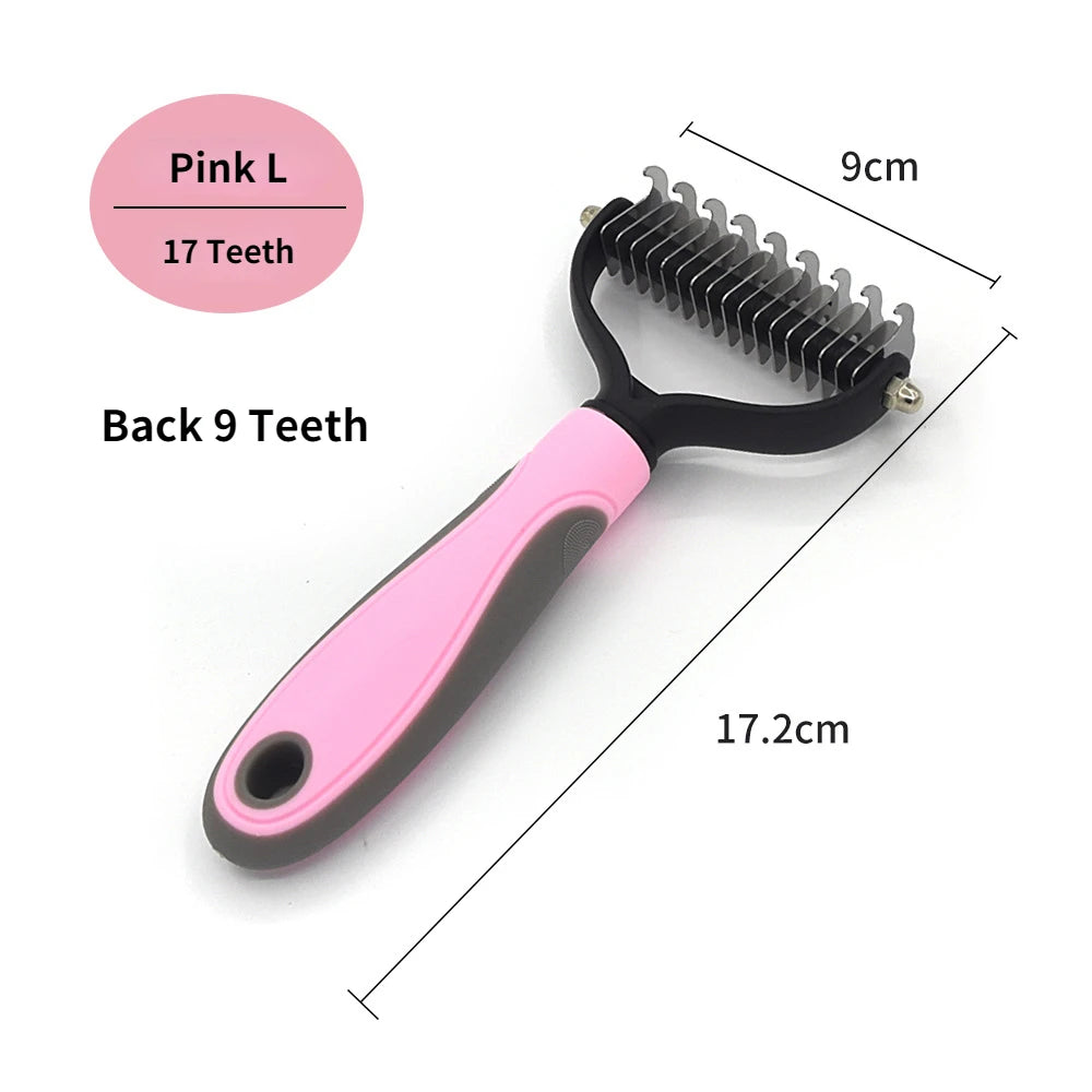 Professional Pet Deshedding Brush Dog Hair Remover Pet Fur Knot Cutter Puppy Cat Comb Brushes Dogs Grooming Shedding Supplies | Color:Pink L