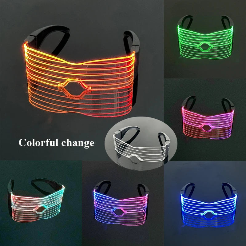 Fashion Luminous Decorative Glasses Neon Light Decoration LED Sunglasses For Nightclub DJ Dance Music Rave Costume Night | Lenses Color:New 01