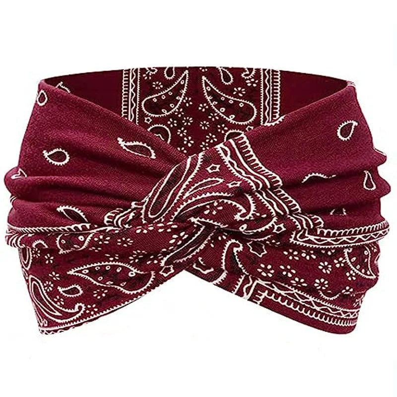 Yoga Headbands For Women's Hair Wide Thick Stretchy Boho African Turban Knotted Leopard Head Bands | Color:wine red cashew