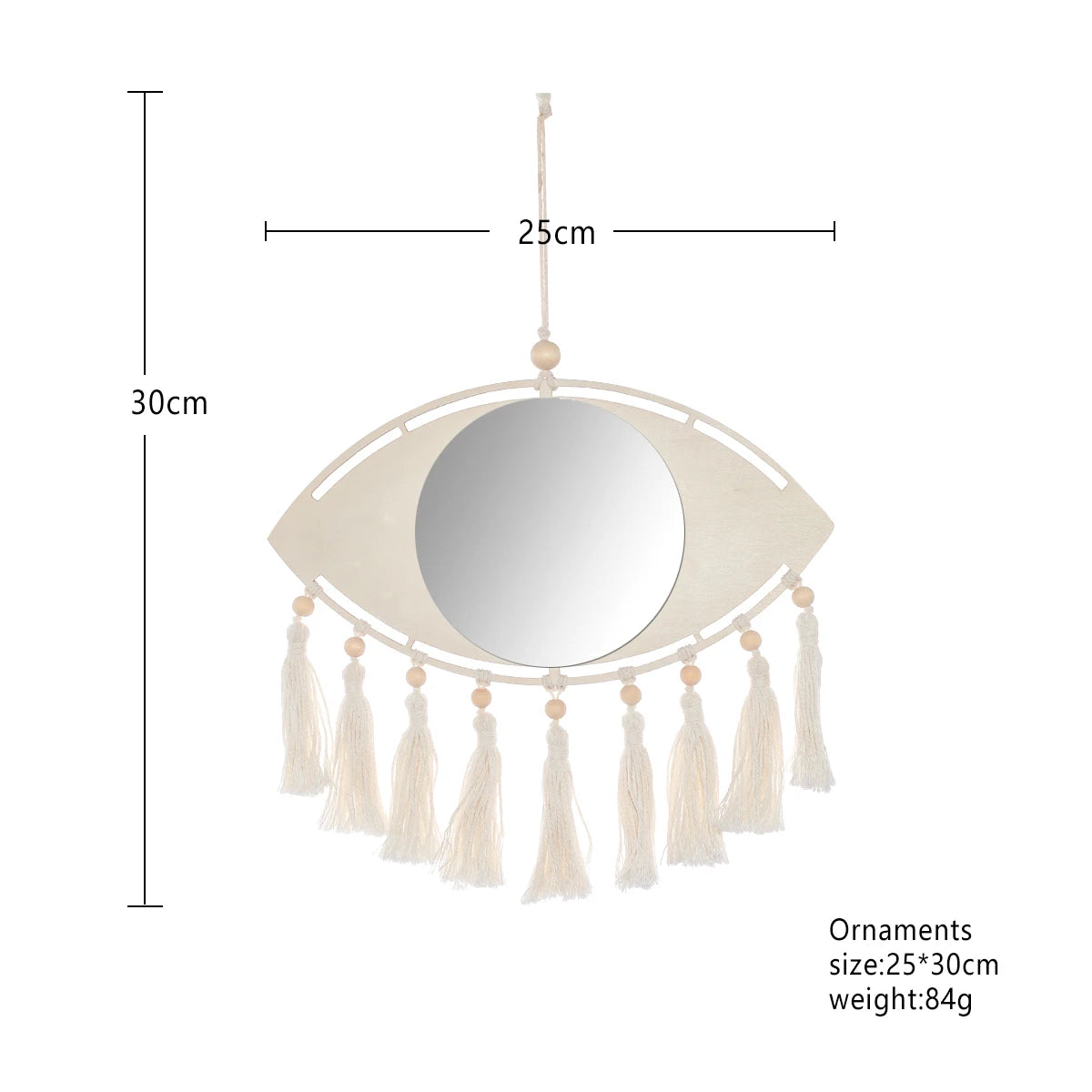 Macrame Mirror Eye Decorative Mirrors Wooden Home Wall Decor Boho Evil Eye Makeup Mirror Bedroom Living Room Tassel Decoration | 4