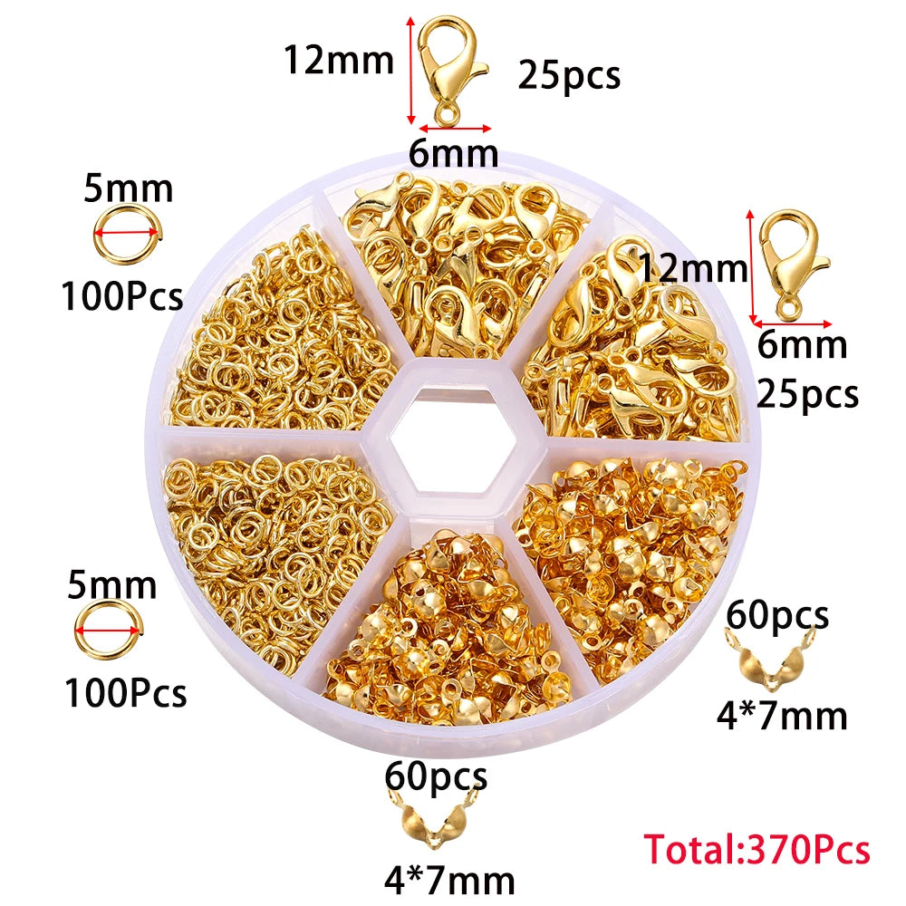 Alloy Accessories Jewelry Findings Set Repair Tools Lobster Clasp Open Jump Rings Earring Hooks for DIY Jewelry Making Supplies | Color:Gold 02