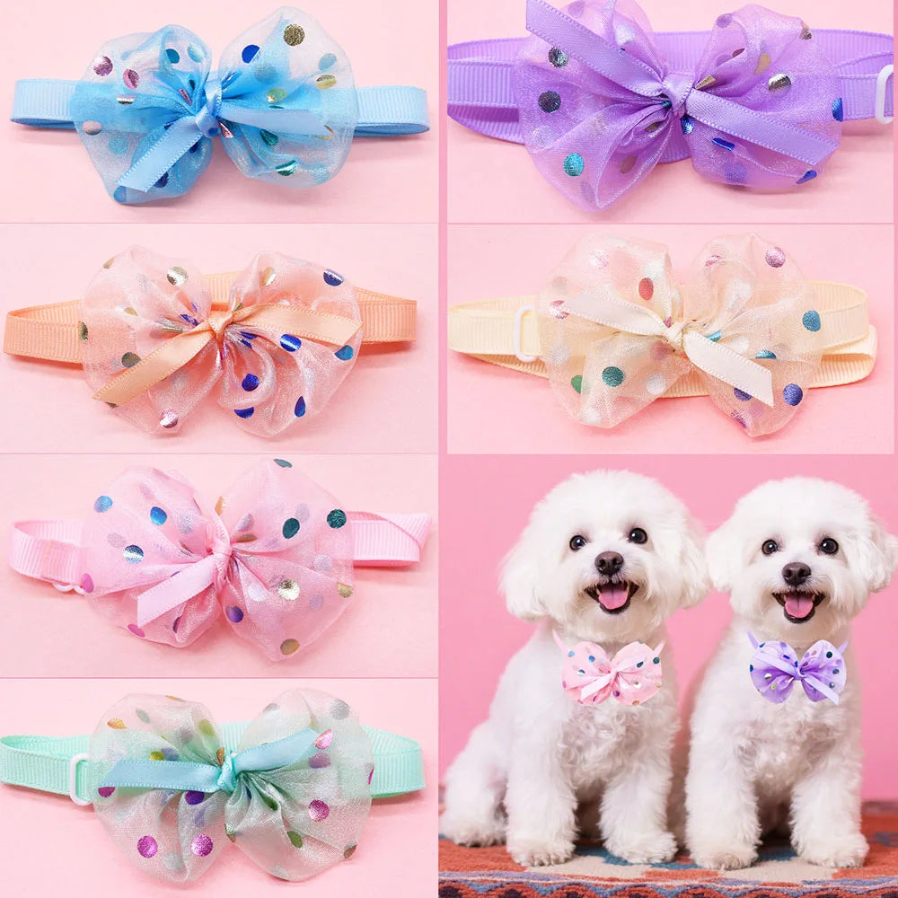 10PCS Adjustable Dog Bow Ties Lace Pet Collars For Dogs Cute Cat Necklaces Puppy Bowties Collar Dog Grooming Accessories | Color:Mixed Colors