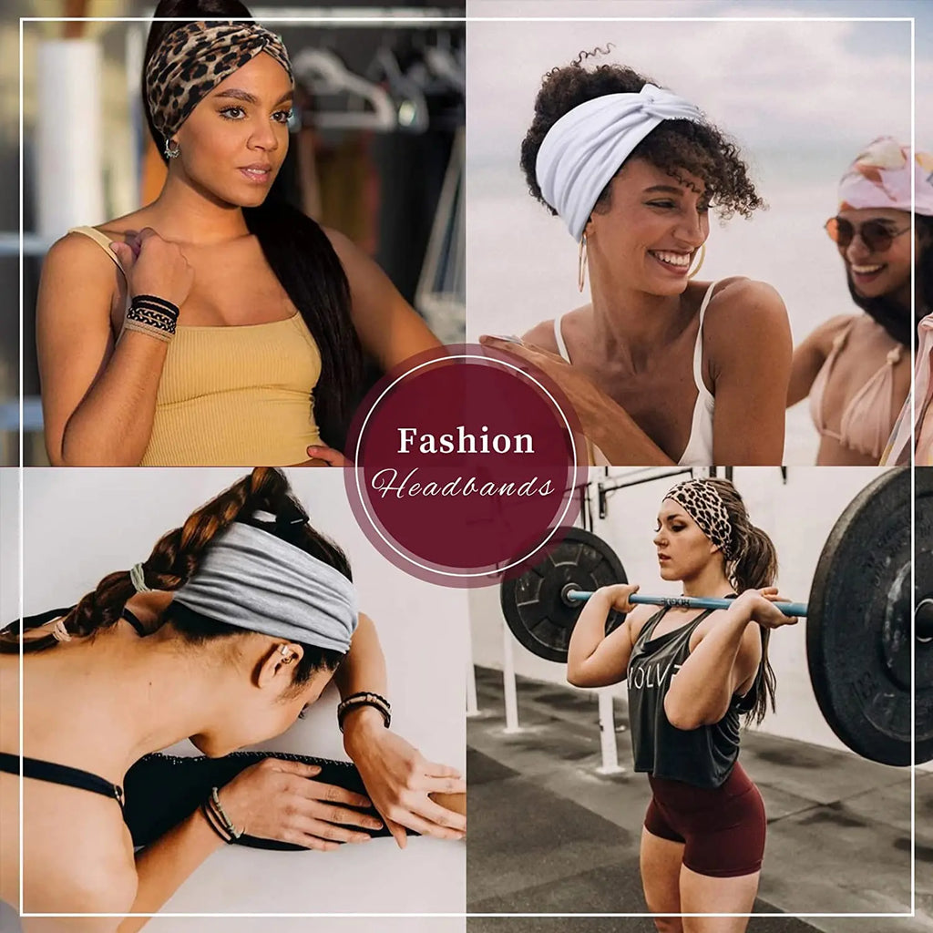 Yoga Headbands For Women's Hair Wide Thick Stretchy Boho African Turban Knotted Leopard Head Bands | 2