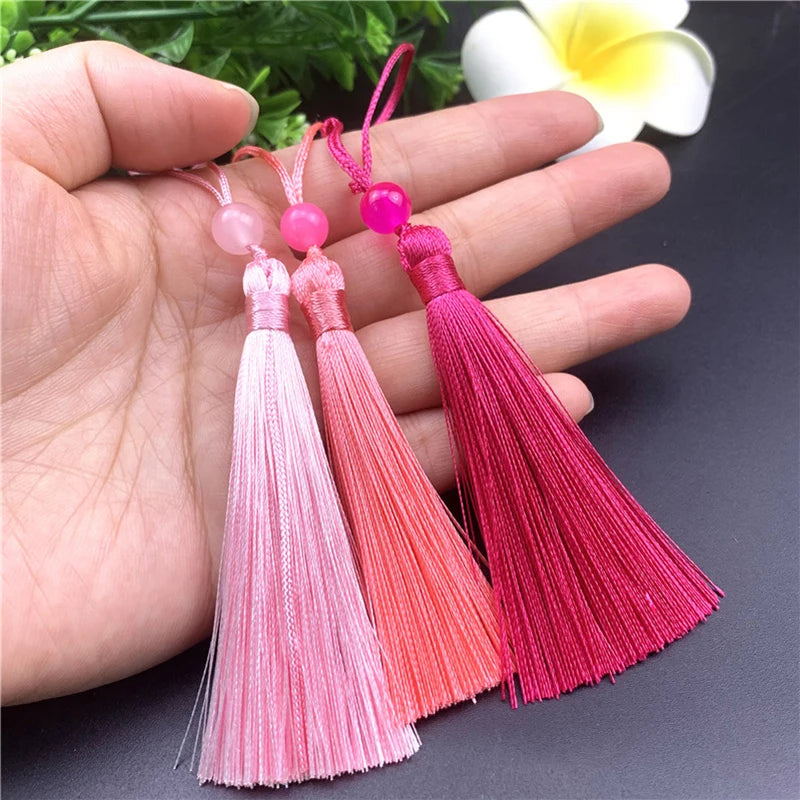 10pcs Tassels For Crafts Silky Tassel Handmade Soft Mini Tassels With Jade Beads for DIY Jewelry Making Bookmarks Crafts Decor | 1