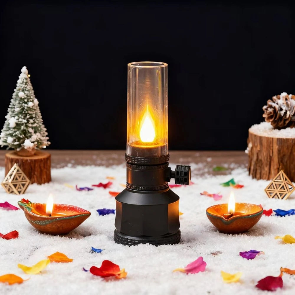 Candle Light Picnic Camping Retro Decorative Ambience Light Desktop LED Electronic Candle Desk Lamp Night Light Decoration | Color:black