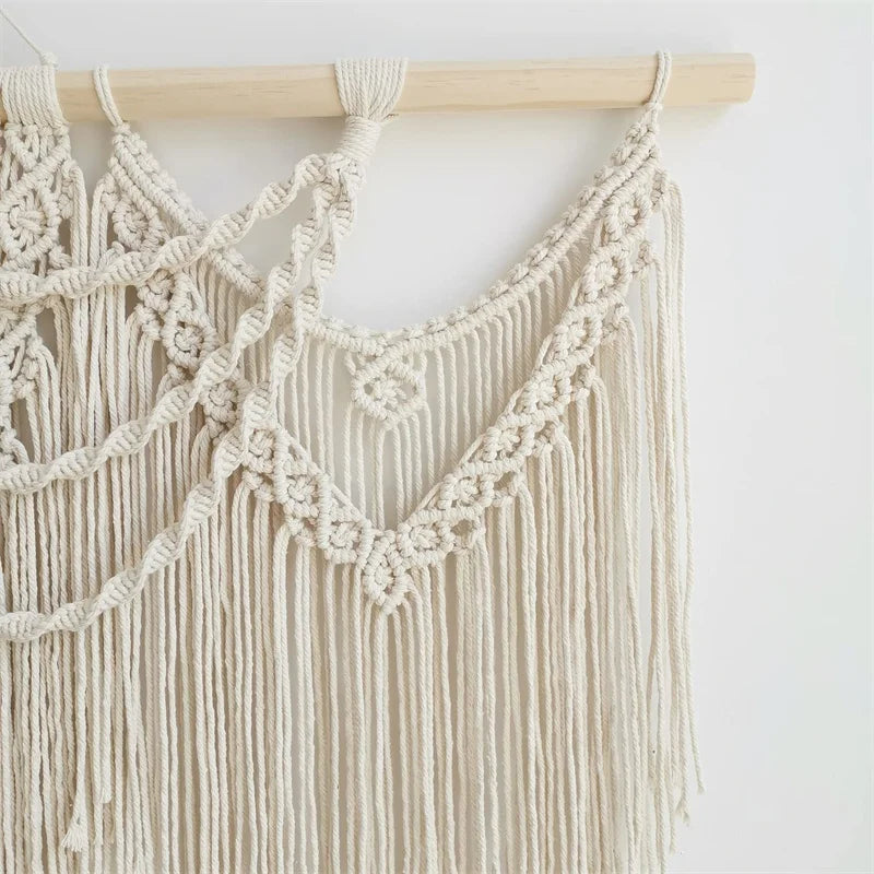 Large Macrame Wall Hanging Tapestry  with  Wooden Stick Hand-Woven Bohemia Tassel Curtain Tapestry  Wedding Backgrou Boho Decor | 2
