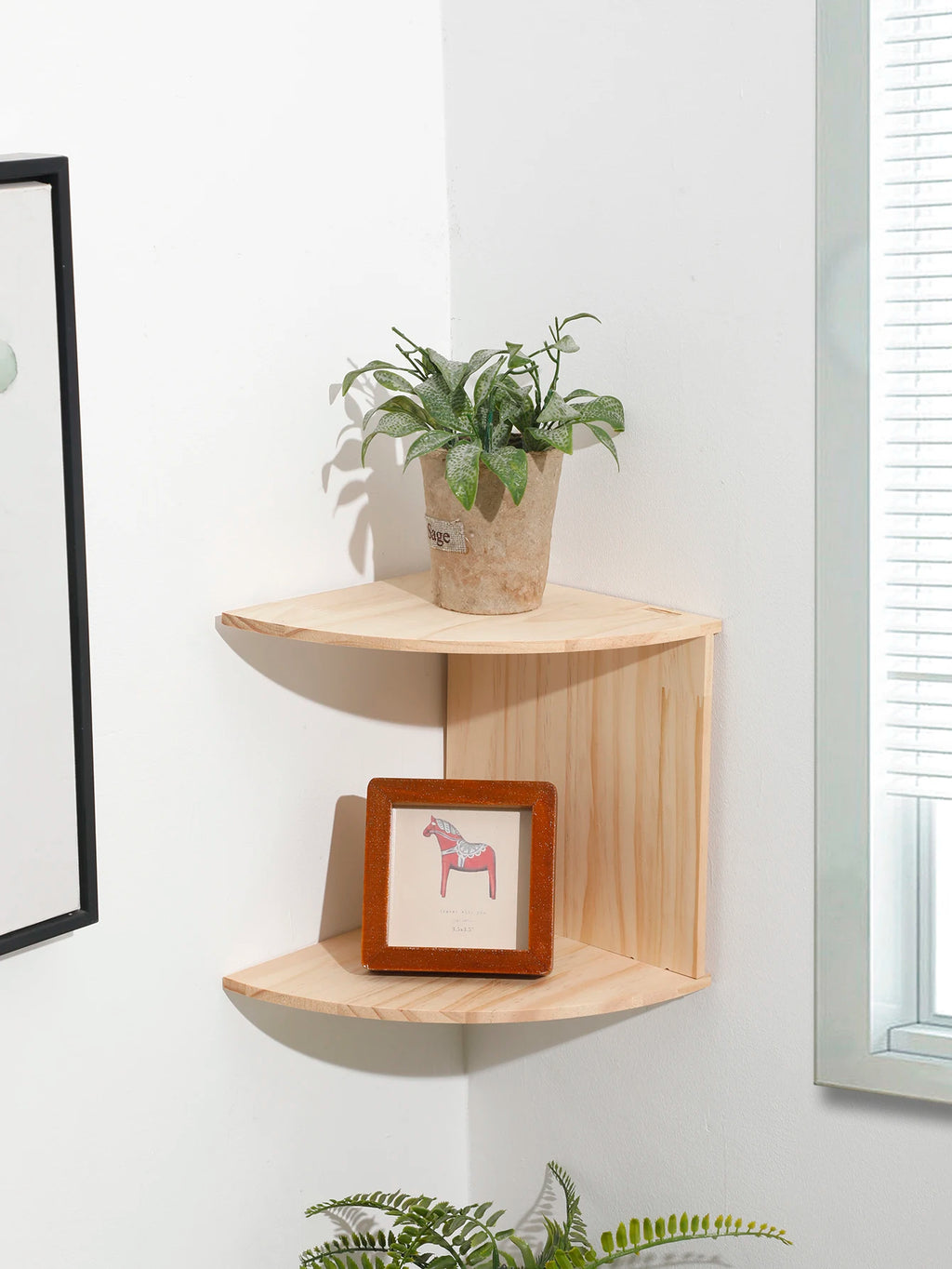 Wooden Corner Shelf Two-Layer Burlywood Shelf Boho Home Decoration Floating Wall Organizer Room Decors Aesthetic Wall Decor Gift | 0