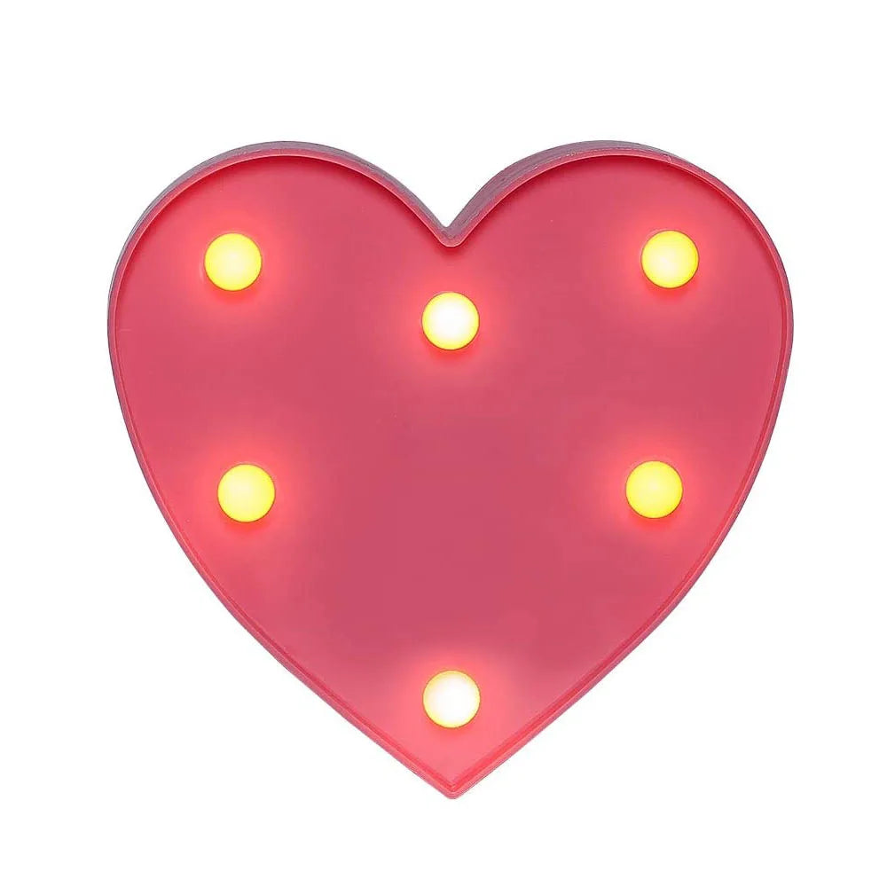 Luminous Number Lamp Alphabet Letter LED Lights Birthday Valentine's Day Wedding Party Decor 0-9 Digital A-Z Letters Night Light | Color:Pink heart