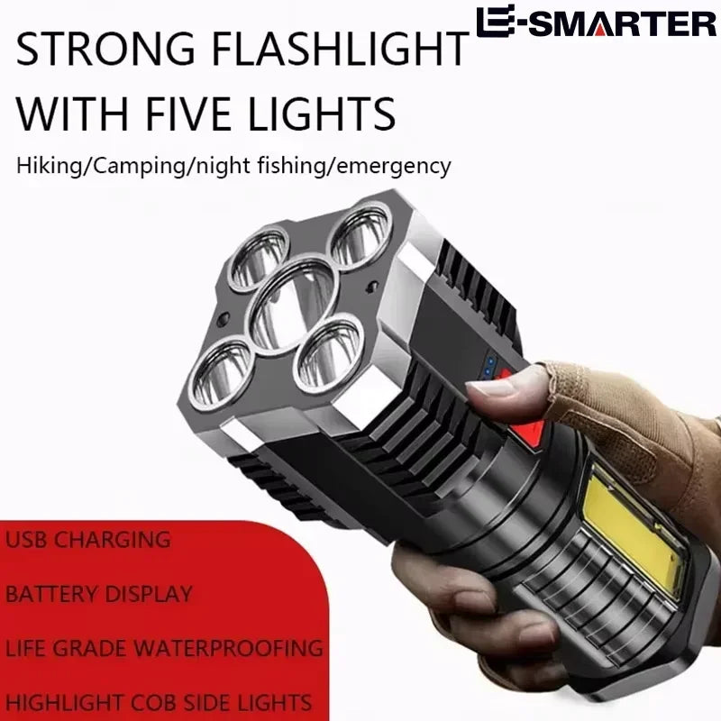 5LED High Power Led Flashlights Rechargeable Camping Spotlight with Side Light 3 Lighting Modes for Camping Adventure Outdoor | 0