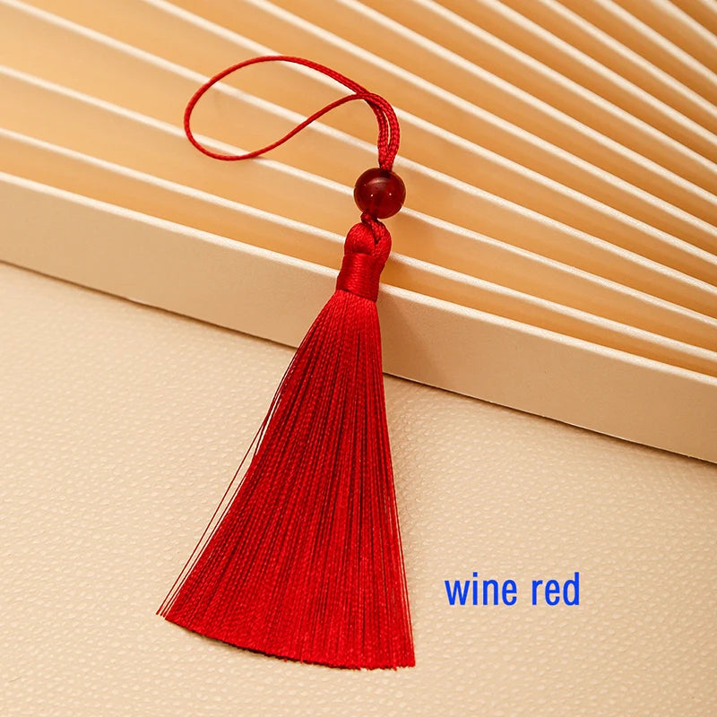 10pcs Tassels For Crafts Silky Tassel Handmade Soft Mini Tassels With Jade Beads for DIY Jewelry Making Bookmarks Crafts Decor | Color:wine red