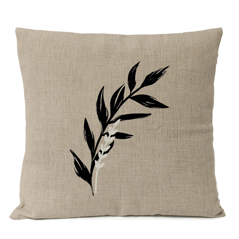 Simple Black Geometric Pillows Boho Leaves Throw Pillow Cover Bohemia Floral Cushion Home Decoration Decorative Sofa Pillow Case | Color:01