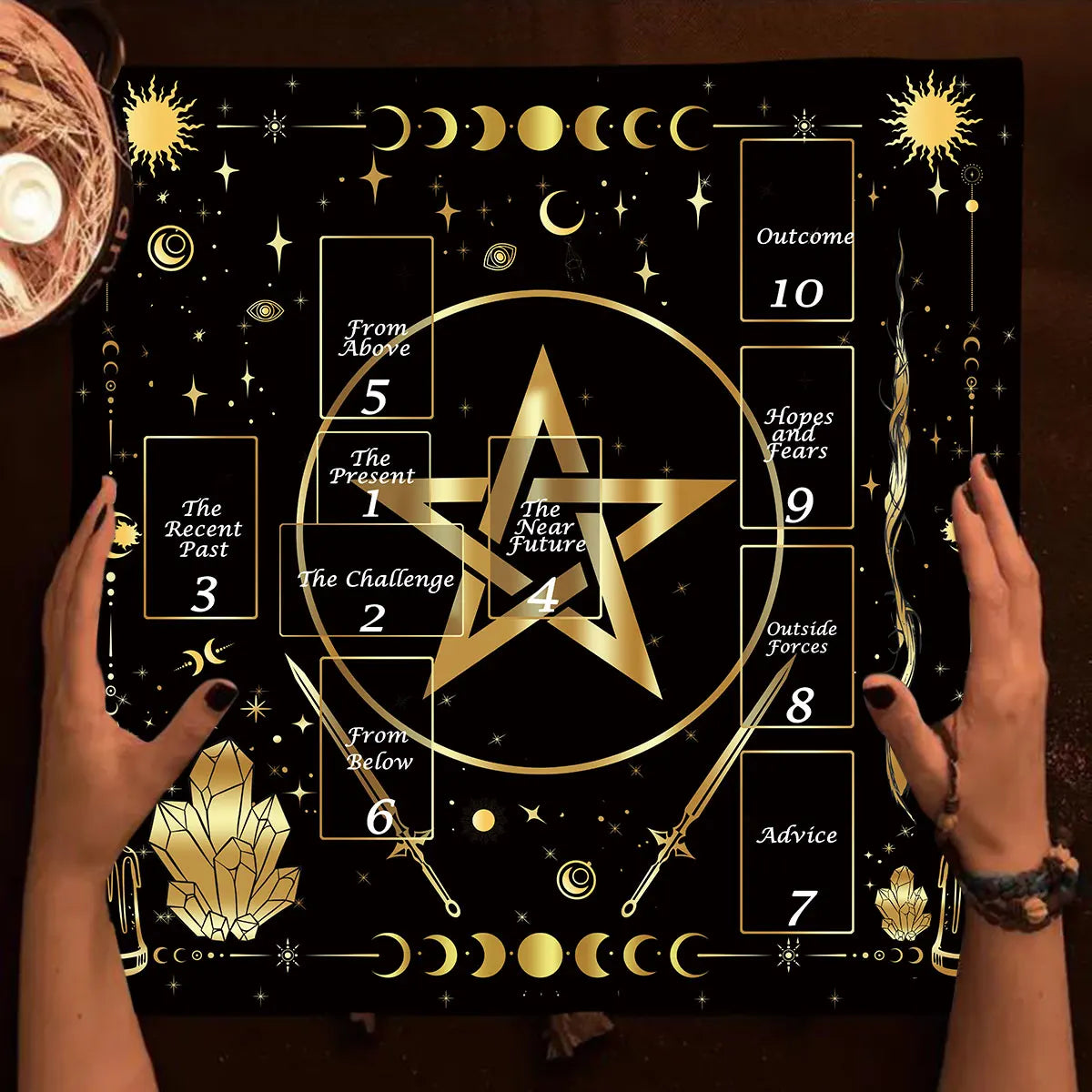 Celtic Cross Altar Cloth Tarot Card Table Cloth Witch Moon Divination Table Cover For Tarot Mat Witchy Gifts Decor Card Pad | Color:TLB (713)