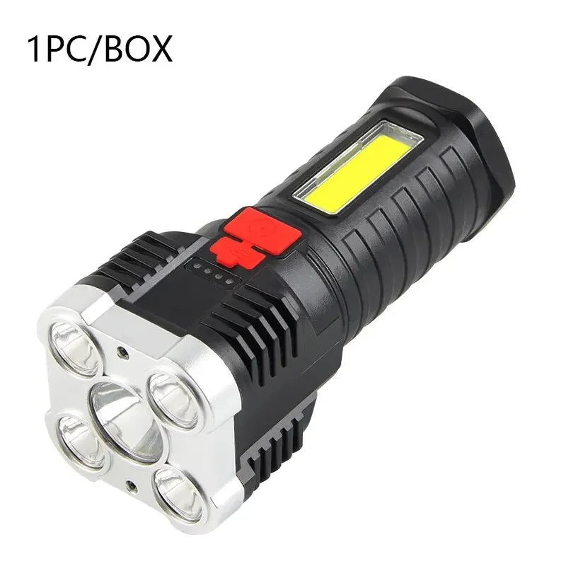 5LED High Power Led Flashlights Rechargeable Camping Spotlight with Side Light 3 Lighting Modes for Camping Adventure Outdoor | Color:HY912 black