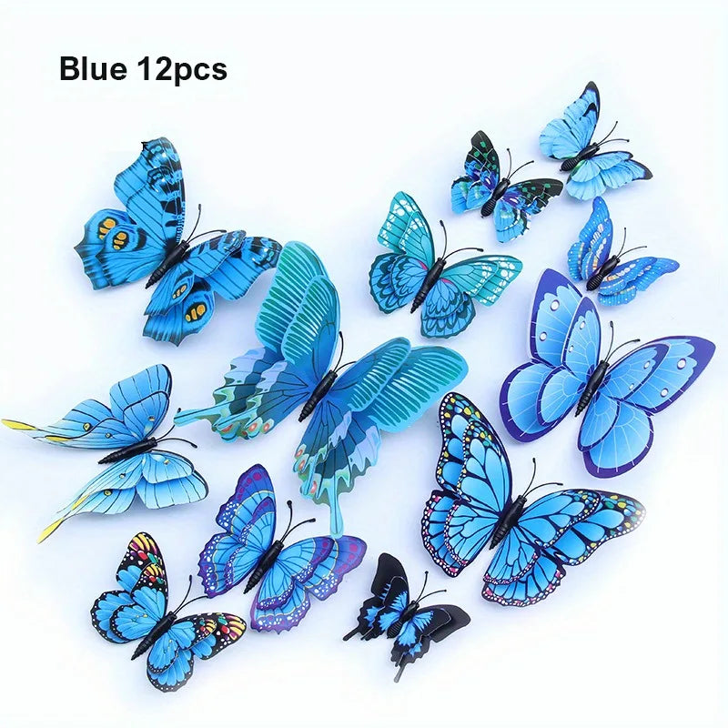 12pcs 3D Double Layer Butterflies Wall Stickers Living Room Decor Wedding Kids Room Decoration DIY Wall Art Magnet Stickers | 1