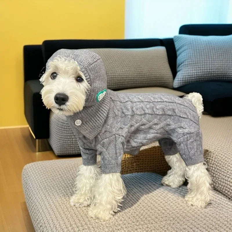 Fashion Winter Pet Sweater Four Legged Knitted Warm Jumpsuit Dog Clothes Pants Warm Sweater with Hat Set Dog Cat Teddy Coat | 0