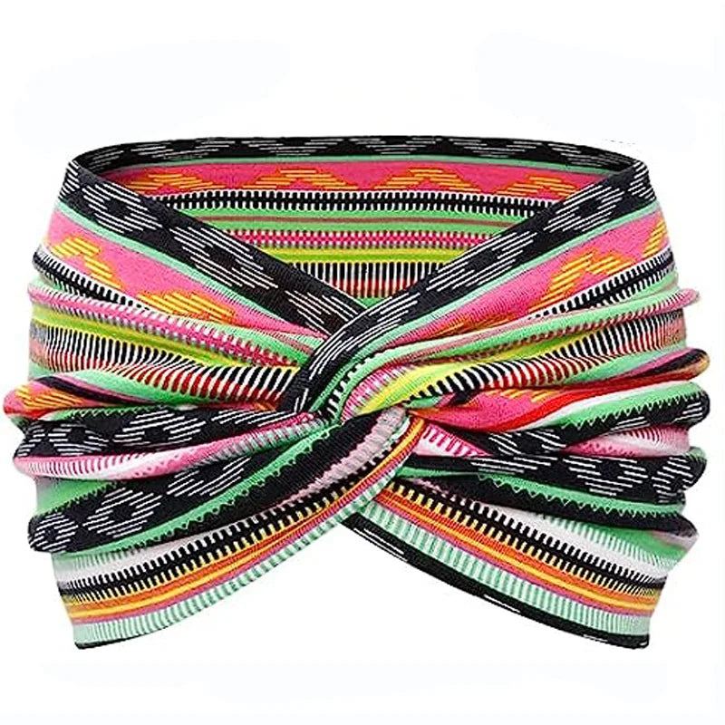 Yoga Headbands For Women's Hair Wide Thick Stretchy Boho African Turban Knotted Leopard Head Bands | Color:rose red striped