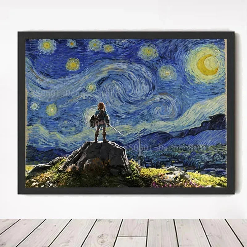 The Legend of Zelda Poster Van Gogh Starry Night Canvas Painting Japanese anime game  Wall Art Living Room Decor Home Decor | 2