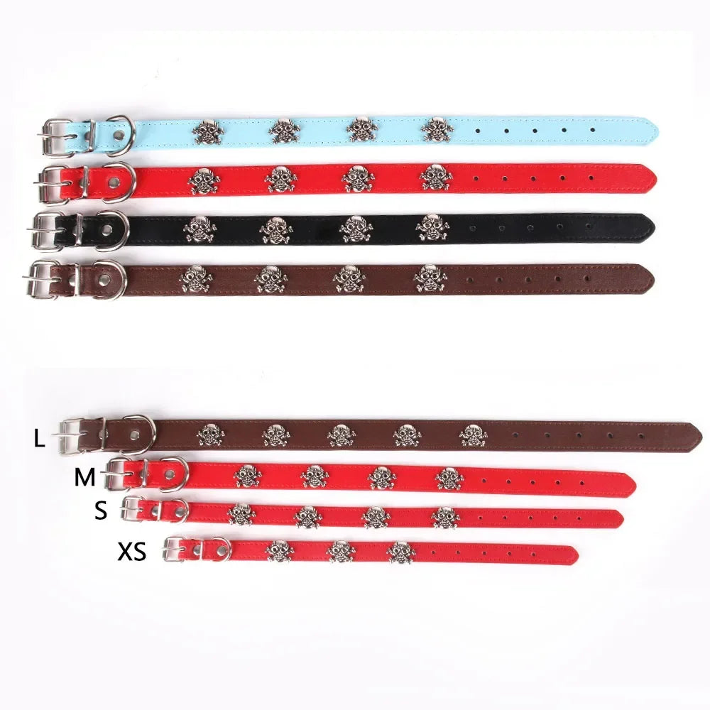 I Have Date With Pet Leather Skull Dog Accessories Dog Collar Personalized Cat Strap for Small Medium Dogs Red Blue Pet Supplies | 2