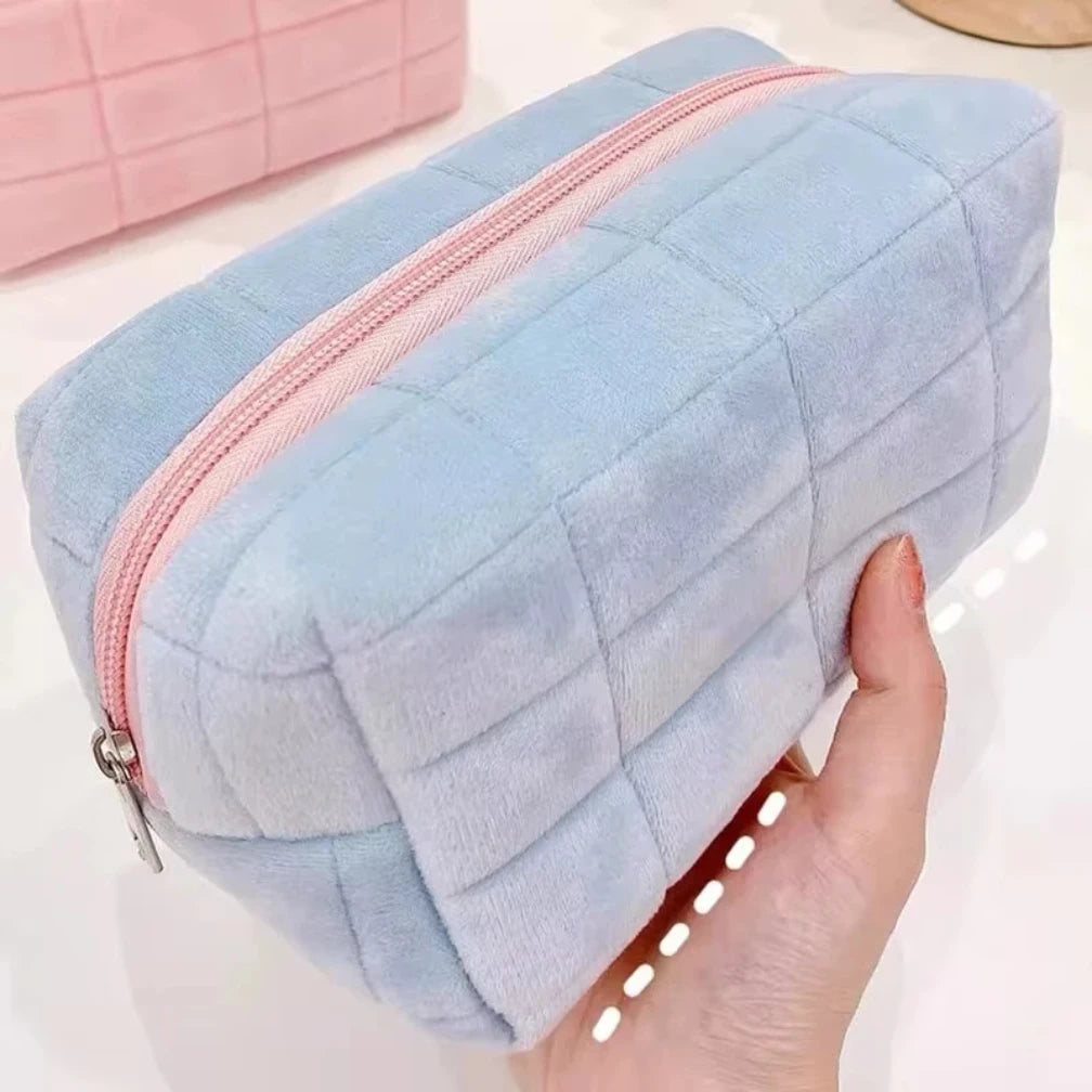 Solid Fur Cosmetic Storage Bag Large Women Zipper Makeup Organizer Handbag Stationery Pencil Case Travel Make Up Toiletry Punch | 2