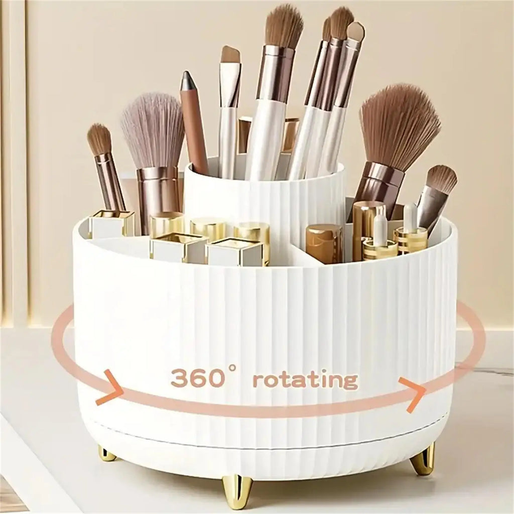 360° Rotating Makeup Organizer - 1pc Plastic Cosmetic Storage with 5 Compartments - Multi-Functional Holder for Brushes | 0