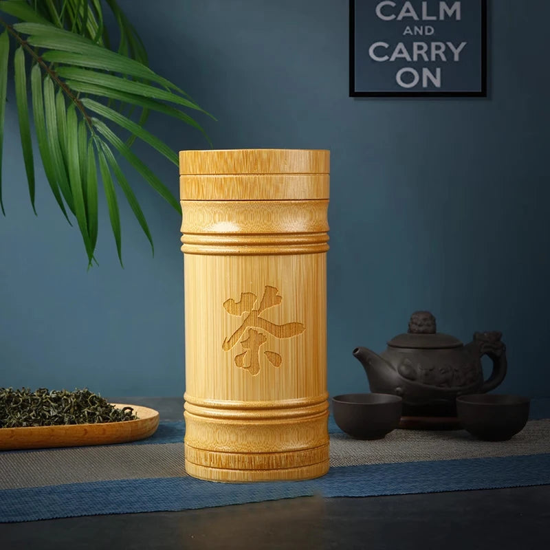 Handmade Bamboo Tea Storage Box Chinese Carved Tea Canister Lid Seal Kitchen Storage Jars  Spice Box Case Organizer | 2