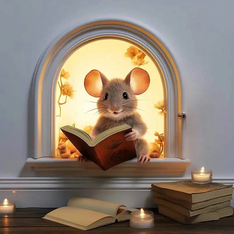 M736 Mouse Hole Wall Sticker, Mouse Book Lover's Vinyl Decal, Mouse Reading Decor, Cute Mouse in a Hole, Mouse Sticker | 5