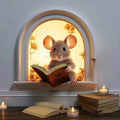 M736 Mouse Hole Wall Sticker, Mouse Book Lover's Vinyl Decal, Mouse Reading Decor, Cute Mouse in a Hole, Mouse Sticker | Color:M736-05