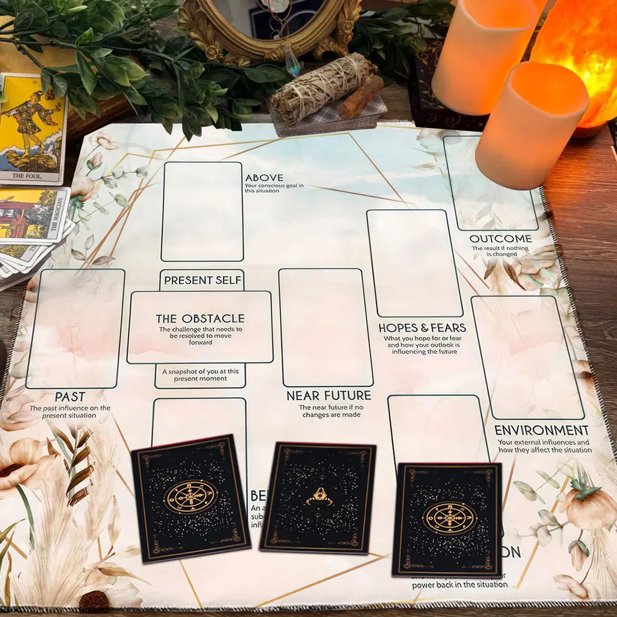 Celtic Cross Altar Cloth Tarot Card Table Cloth Witch Moon Divination Table Cover For Tarot Mat Witchy Gifts Decor Card Pad | Color:TLB (819)