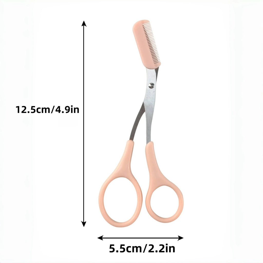 Pink eyebrow trimming scissors with built-in comb - stainless steel, precise grooming tool, creating perfect eyebrows | Color:Pink
