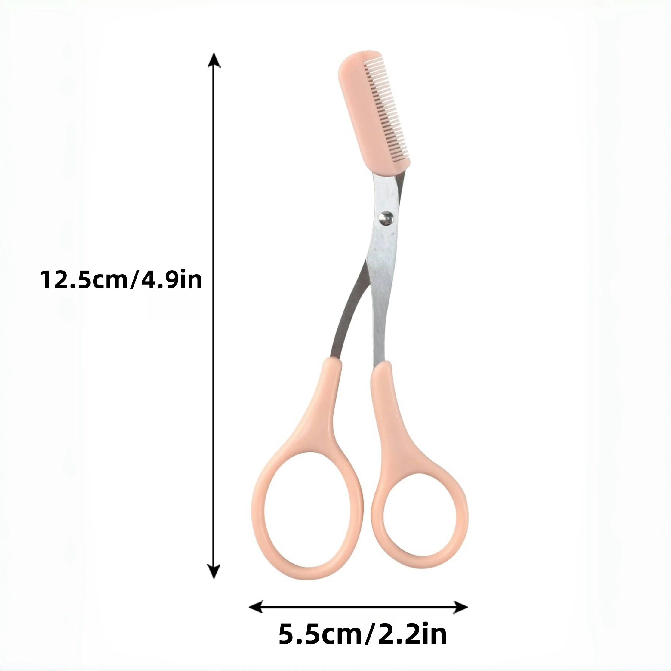 Pink eyebrow trimming scissors with built-in comb - stainless steel, precise grooming tool, creating perfect eyebrows | Color:Pink