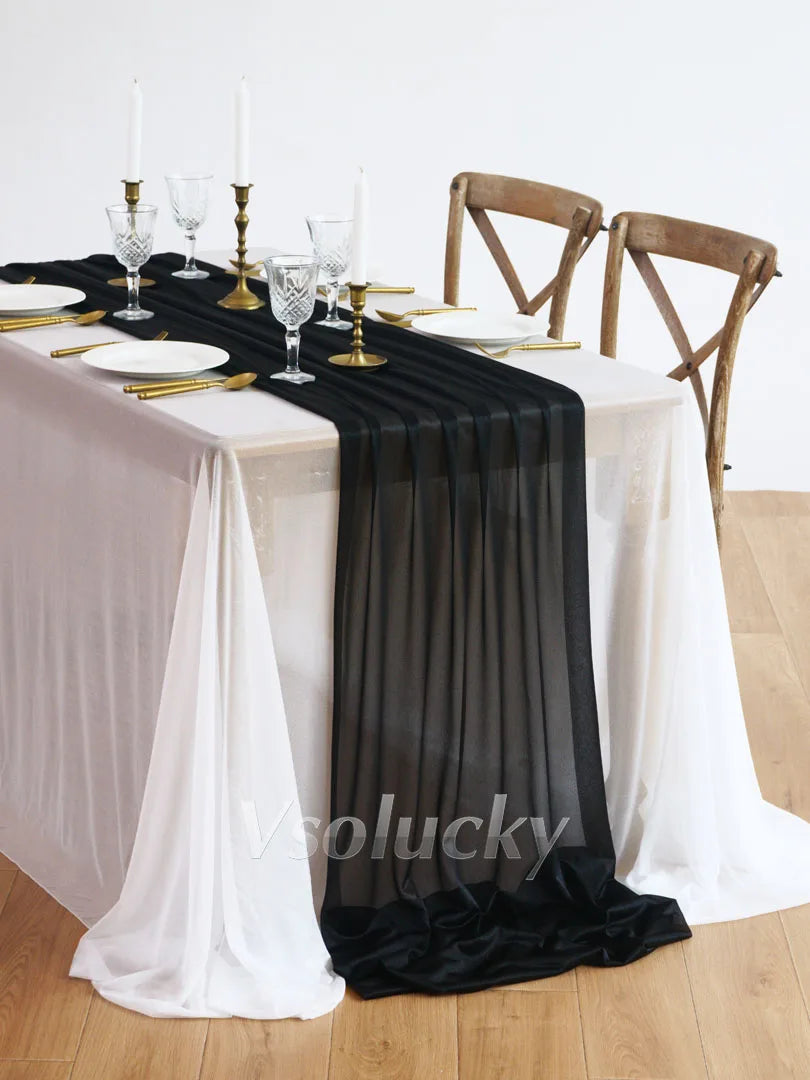 Table Runner Luxury Sheer for Wedding Rustic Boho Party Bridal Shower Birthday Christmas Decorations | Color:Black