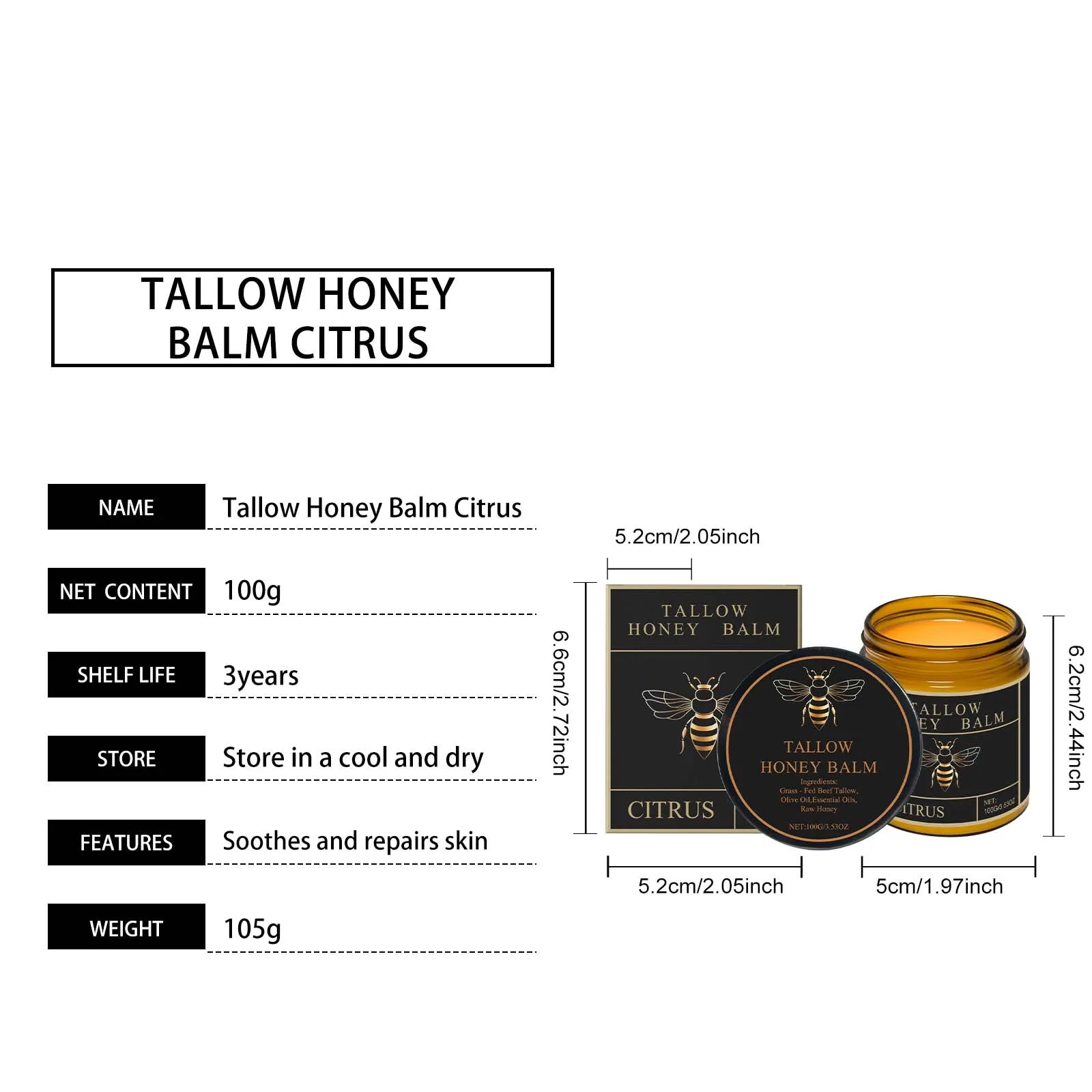 Tallow Honey Cream Glow Hydrating Skin Improve Elasticity Soft Bleaching Improve Dullness Firming Face Body Moisturizer Lotion | Color:Citrus 100g