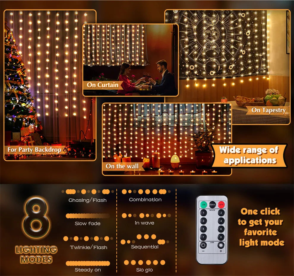 Christmas Lights LED Fairy String Curtain Lights 8 Mode Remote USB Festoon Christmas Decor For Home Holiday New Year Lamp | 5