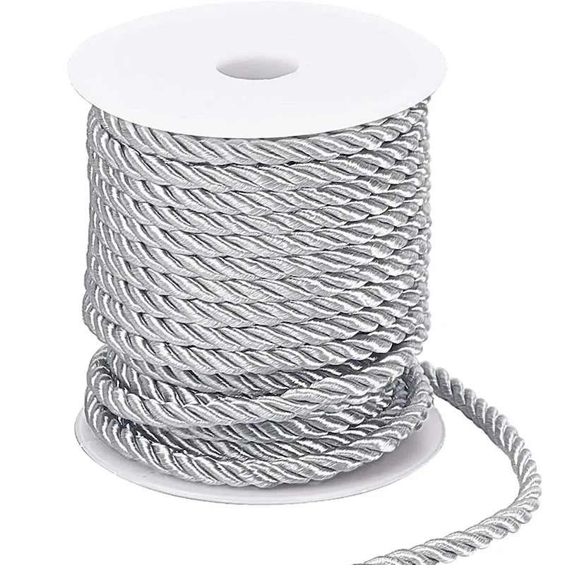 5MM Twisted Cord Rope Trim Craft Decorative Polyester Rope Handmade Cording for Sewing Crafts Upholstery Home Decor 5m | Color:Silver grey