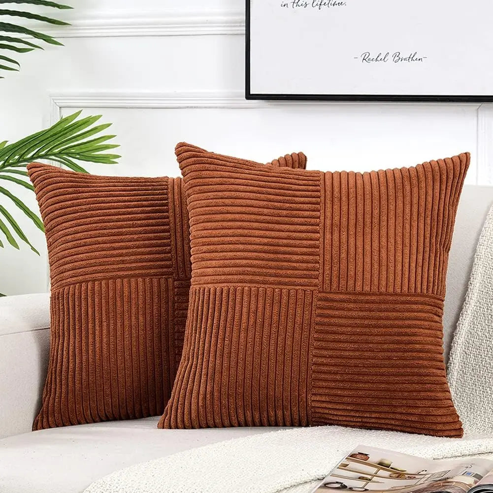 Splicing Cushion Cover Boho Decorative Corduroy Throw Pillow Covers 18x18 Inch for Couch Bed Sofa Room Farmhouse Fall Home Decor | Color:Orange