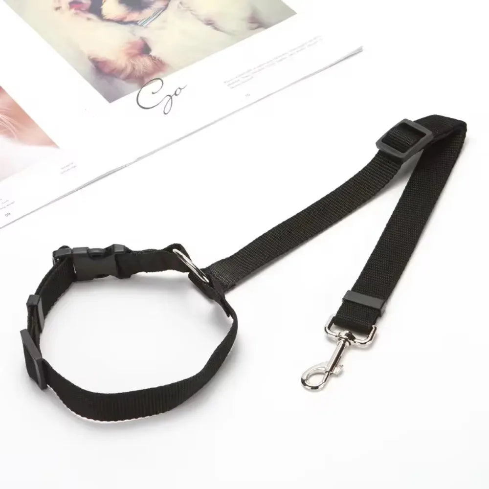 Solid Color Two-in-one Pet Car Seat Belt Nylon Lead Leash Backseat Safety Belt Adjustable Dogs Harness Collar Pet Accessories | Color:black